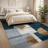 Navy Blue and Gold Geometric Modern Area Rug