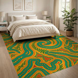 Vibrant Green Swirl Abstract Area Rug