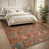 Orange Terracotta Teal Geometric Southwestern Area Rug