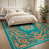 Blue and Teal Ornate Teal Persian Medallion Rug