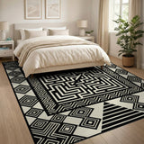 Geometric Maze Labyrinth Black White Rug
