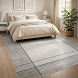 ODIKA Modern Geometric Washable Rug - Grey & Orange Color Block Low Pile Non-Slip Area Rug