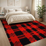 Bold Red Black Tribal Plaid Area Rug