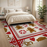 Red Festive Gingerbread Men Candy Cane Area Rug