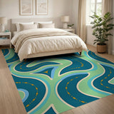 ODIKA Modern Teal Abstract Swirl Washable Area Rug, Non-Slip Low Pile