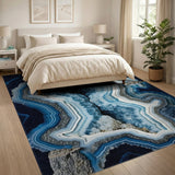 Blue Teal Crystal Layered Area Rug