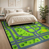 Kids Cartoon City Road Map Play Rug