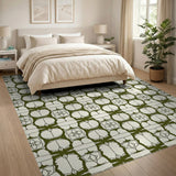 Sage Green Geometric Line Art Area Rug