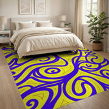 Vibrant Yellow Blue Swirl Abstract Area Rug