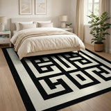 Black White Greek Key Geometric Area Rug