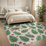 Green Fir Branches Red Poinsettia Pattern Area Rug
