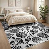 Black Fern Frond Line Art Area Rug