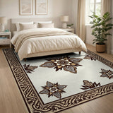 Cream Persian Medallion Area Rug with Ornate Tan Border