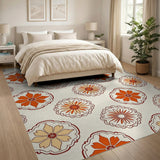 Orange Scalloped Floral Medallion Area Rug