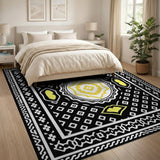 Black Geometric Area Rug with Yellow Medallion