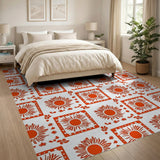 Orange Sunflower Framed Pattern Area Rug
