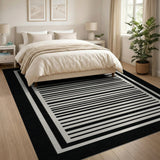 Black White Horizontal Stripe Area Rug
