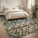 Coastal Wooden Trellis Lattice Area Rug