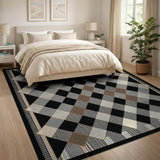 Textured Black White Grey Diamond Check Area Rug