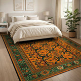 Vibrant Orange Persian Area Rug with Intricate Motifs