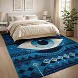 Blue and Teal Blue Evil Eye Heritage Tribal Rug