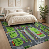 Vibrant Cartoon City Street Play Rug