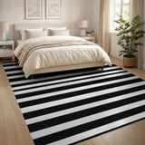 ODIKA Modern Black & White Striped Washable Area Rug, Non-Slip Low Pile Rug