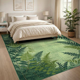 Lush Green Fern Distressed Area Rug