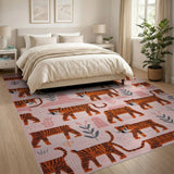 Playful Cartoon Tigers Pink Area Rug