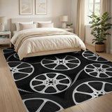 Black and White Black White Film Reel Geometric Area Rug