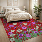 Bold Red Daisy Wildflower Area Rug
