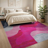 Modern Abstract Wave Rug in Pink Grey Black
