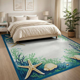 Teal Starfish Seashell Coastal Area Rug