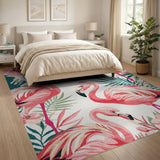 Vibrant Pink Flamingo Hibiscus Area Rug