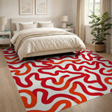 Vibrant Red Squiggle Abstract Area Rug
