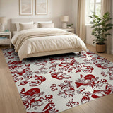 Red Whimsical Cartoon Creatures Area Rug