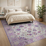 Traditional Persian Purple Peony Floral Persian Area Rug