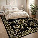 Elegant Gold on Black Persian Area Rug