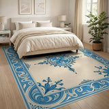 Traditional Persian Blue and Teal Elegant Blue Floral Medallion Area Rug