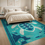 Sea Teal Sea Turtle Coastal Area Rug