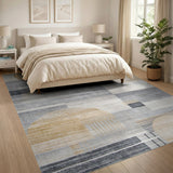 Modern Geometric Grey Gold Area Rug