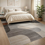 Abstract Curved Grey Geometric Area Rug