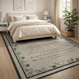 ODIKA Washable Vintage Psalm Script Floral Area Rug, Non-Slip Low Pile
