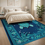 Blue and Teal Sea Teal Sea Turtle Coastal Area Rug