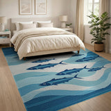 Blue Tuna School Wave Area Rug