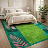 Teal Green Fern Leaf Abstract Area Rug
