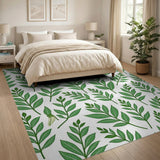 Floral Vintage Green Vibrant Green Leaves Pattern Area Rug