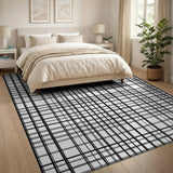Crisp Black White Grid Geometric Area Rug
