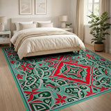 Teal Red Persian Medallion Area Rug