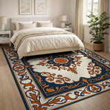 Navy Blue Burnt Orange Persian Medallion Area Rug